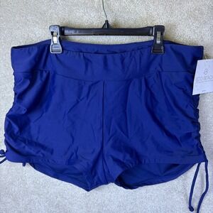 Eco Beach Swim Shorts Women XL Blue Recycled UPF 50+ Ruched Side Tie Bottoms NEW